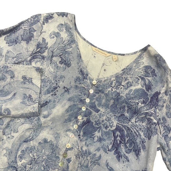 Soft Surroundings Small Blue Print 100% Tercel 1/2 Button Front - Picture 1 of 7